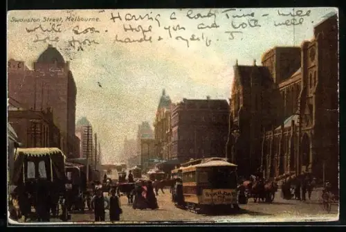 AK Melbourne, Swanston Street, Strassenbahn