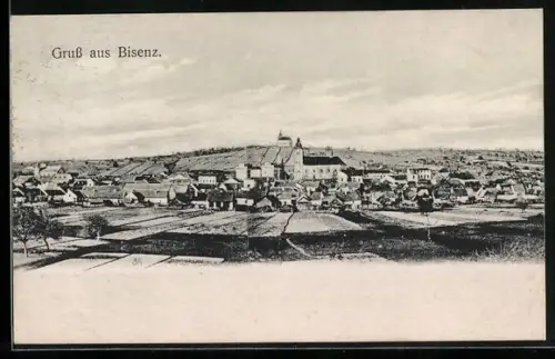 AK Bisenz, Panorama mit Kirche