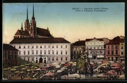 AK Brünn / Brno, Kaiser Wilhelm Platz mit Dom und Franzens-Museum