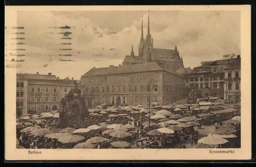 AK Brünn, Krautmarkt mit Kirche
