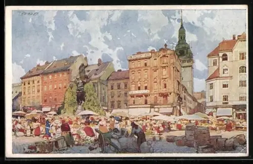 Künstler-AK Brünn / Brno, Krautmarkt