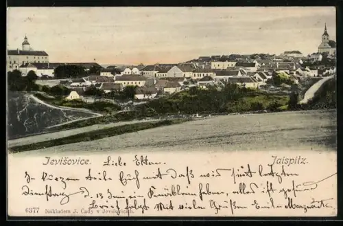 AK Jevisovice, Panorama mit Kirche