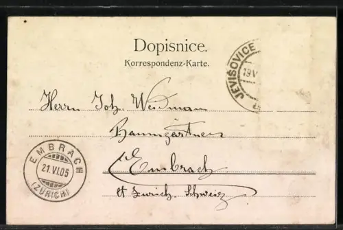 AK Jevisovice, Panorama mit Kirche