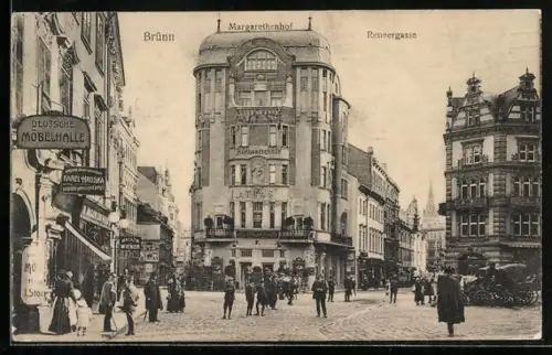 AK Brünn, Hotel Margarethenhof an der Strasse Rennergasse