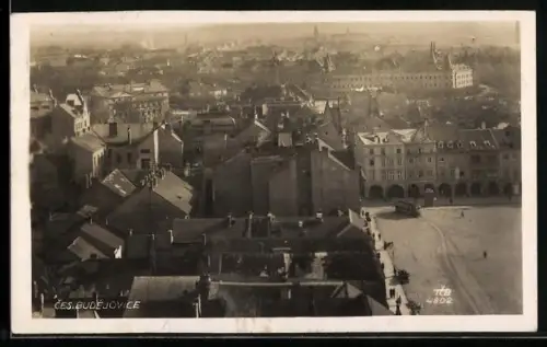 AK Ces. Budejovice, Teilansicht und Strassenpartie mit Strassenbahn