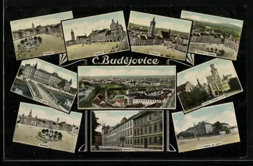 AK C. Budejovice, Námestí, Beseda, Zámek Hluboka u. B.