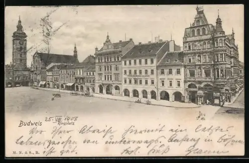 AK Budweis, Ringplatz mit Hotel silberne Glocke