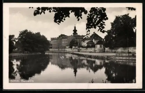 AK Budweis / Ceske Budejovice, Partie am Fluss