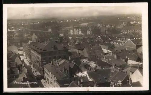 AK Ces. Budejovice, Panorama mit Strassenpartie