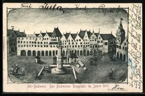 Lithographie Budejovice, Budejovické námestí v roku 1641