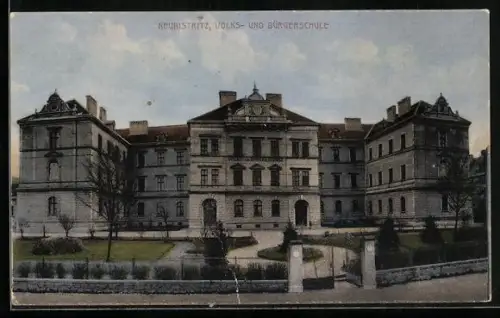 AK Neubistritz, Volks- und Bürgerschule Vorplatz