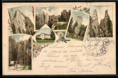 Lithographie Adersbach, Herrschaftlicher Gasthof, Zuckerhut, Bürgermeister und Frau