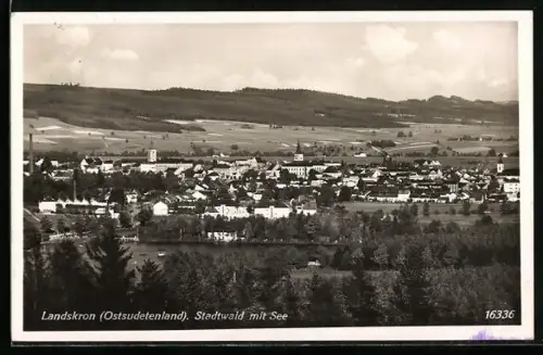 AK Landskron /Ostsudetenland, Stadtwald mit See