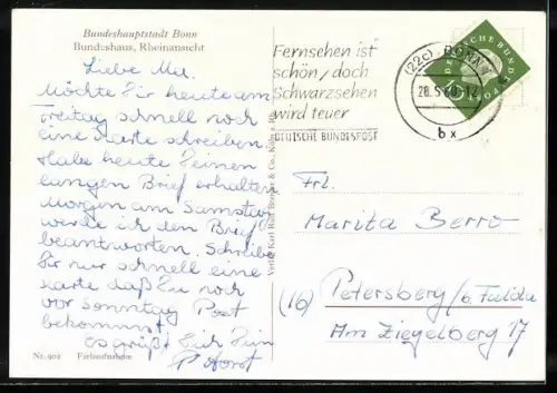 AK Bonn, Rheinansicht mit Bundeshaus