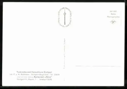 AK Stuttgart, Turmrestaurant Fernsehturm, Interieur