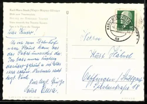 AK Karl-Marx-Stadt, Blick zum Theaterplatz