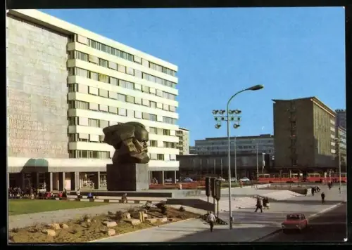 AK Karl-Marx-Stadt, Karl-Marx-Allee mit Karl-Marx-Monument