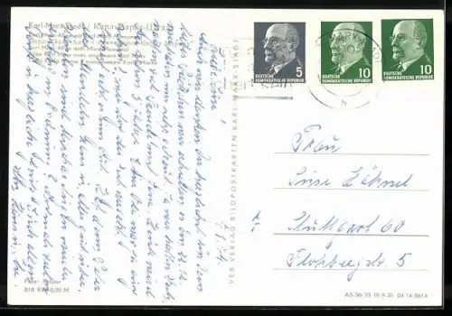 AK Karl-Marx-Stadt, Karl-Marx-Allee mit Karl-Marx-Monument