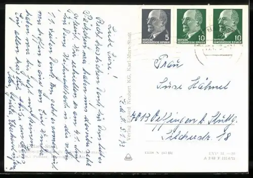 AK Karl-Marx-Stadt, Wilhelm-Pieck-Strasse mit Autos und Passanten