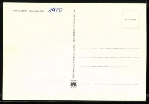 AK Essen, Kennedyplatz mit Brunnen und Blick auf Kaffeehag, Kube und Cramer und Meermann-Geschäfte