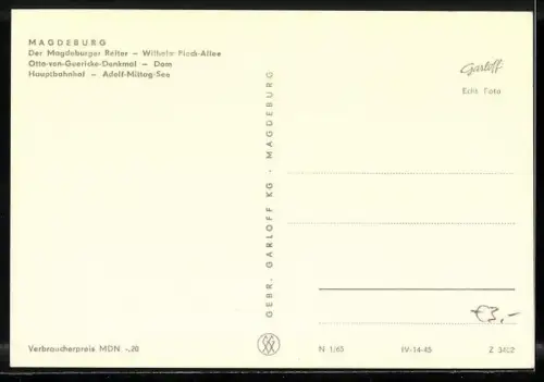AK Magdeburg, Der Magdeburger Reiter, Wilhelm-Pieck-Allee, Otto-von-Guericke-Denkmal, Dom, Hauptbahnhof
