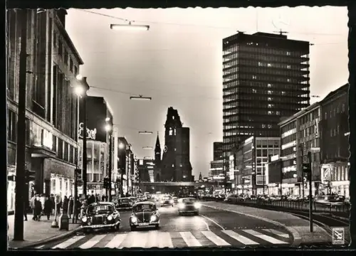 AK Berlin, Tauentzienstrasse mit Europa-Center am Abend