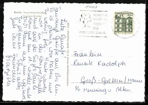 AK Berlin, Tauentzienstrasse mit Europa-Center am Abend