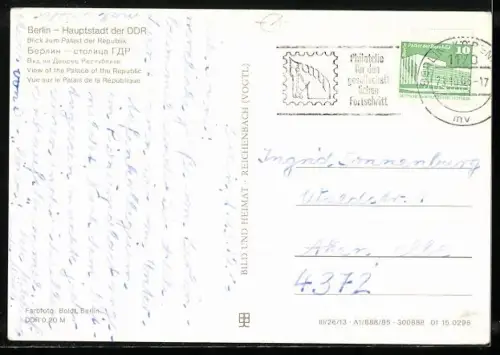 AK Berlin, Palast der Republick bei Beleuchtung