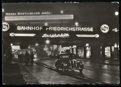 AK Berlin, Bahnhof Friedrichstrasse bei Nacht