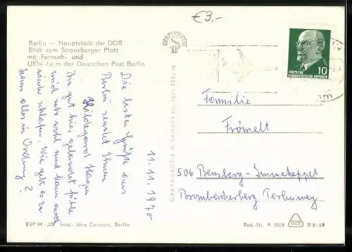 AK Berlin, Blick zum Strausberger Platz mit Fernsehturm