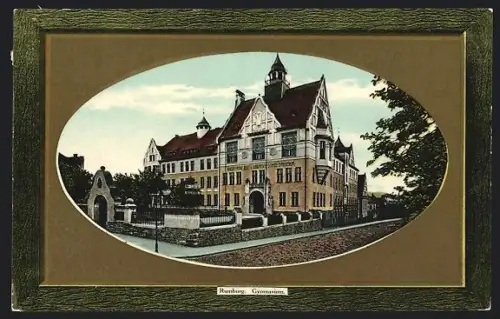 AK Rumburg, Gymnasium mit Portal und Anlage, im Rahmen