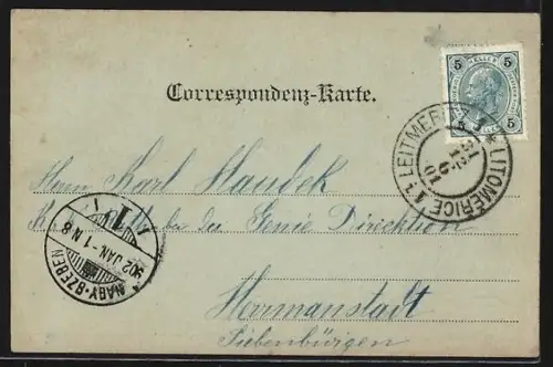 Mondschein-AK Leitmeritz, Marktplatz im Winter aus der Vogelschau, mit goldenen Fenstern, Turm, Neujahrsgruss