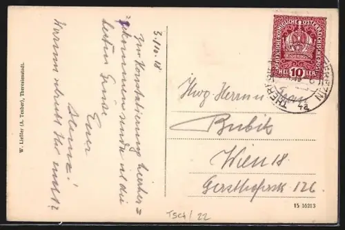 AK Theresienstadt, Kirchengasse mit Divisionskommando, Strassenpartie