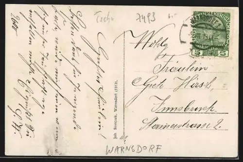 AK Warnsdorf, Rathausstrasse, Fröhlichs Teich u. Häuserpanorama mit Spiegelung