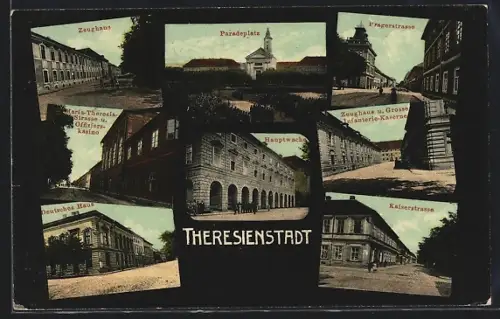 AK Theresienstadt, Paradeplatz, Zeughaus, Deutsches Haus, Kaiserstrasse