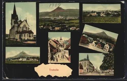 AK Trebnitz, Blick zur Kirche, Strassenpartie im Ort