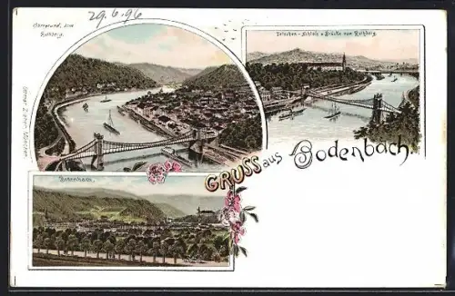 Lithographie Tetschen-Bodenbach / Decin, Panorama m. Obergrund vom Rothberg