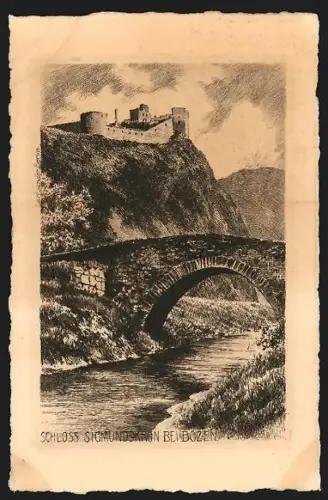 AK Bozen, Schloss Sigmundskron mit Brücke
