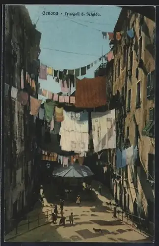 AK Genova, Truogoli S. Brigida, Wäsche auf Leinen gespannt