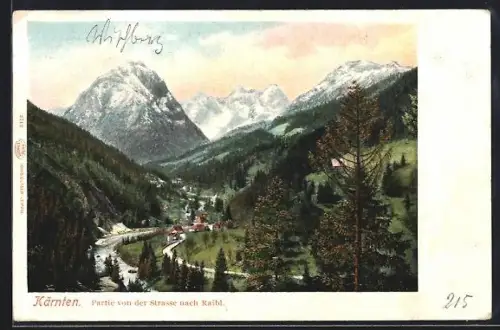 Künstler-AK Raibl /Kärnten, Strassenpartie nach dem Ort