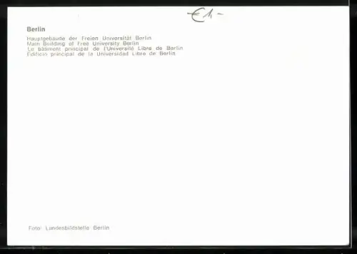 AK Berlin, Hauptgebäude der Freien Universität