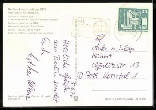 AK Berlin, Hochhäuser bei der Uraniasäule mit Weltzeituhr