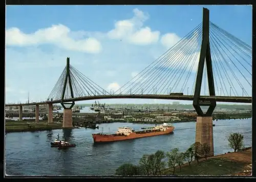 AK Hamburg, Köhlbrandbrücke mit Schiffen