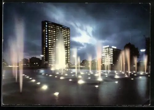 AK Berlin, Ernst-Reuter-Platz, Wasserfontänen, Geschäftshäuser von Osram & Telefunken