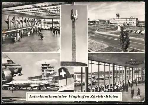 AK Zürich-Kloten, Interkontinentaler Flughafen, Aussen- u. Innenansichten, Flugzeuge