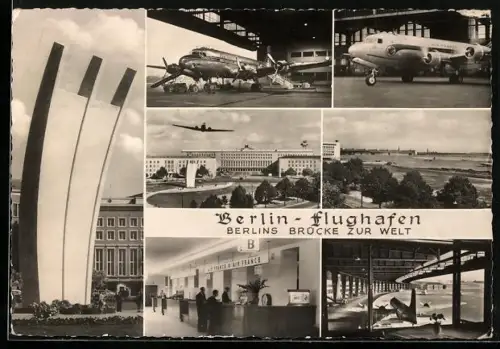 AK Berlin, Partie am Flughafen mit Monument, Rezeption der Air France und Flugzeugen