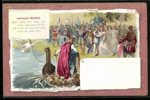 AK Parsival, Lohengrins Abschied, Ablegen des Bootes mit dem Schwan