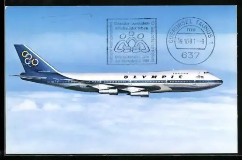 AK Passagierflugzeug des Types Boeing 747-200 B der Fluggesellschaft Olympic