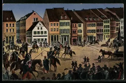 AK Saarbrücken-St. Johann, Gefangennahme der Franzsosen auf dem Markt 1870