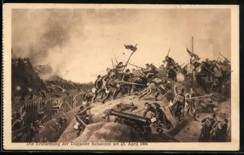 Künstler-AK Die Erstürmung der Düppeler Schanzen am 18. April 1864, Reichseinigungskriege
